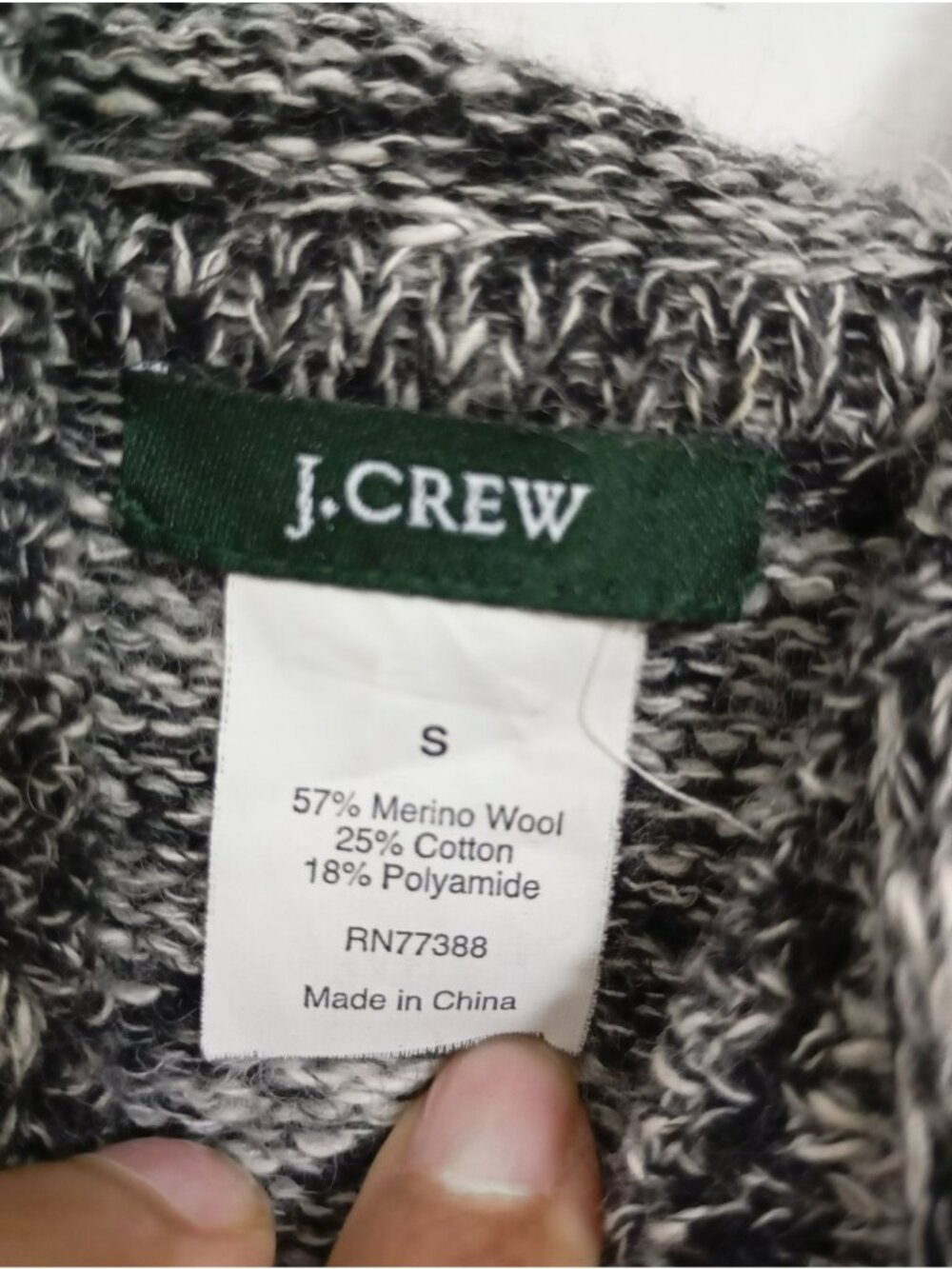 J. Crew Marled Knit Wool Blend Hoodie Sweater Size S Black & White Mens